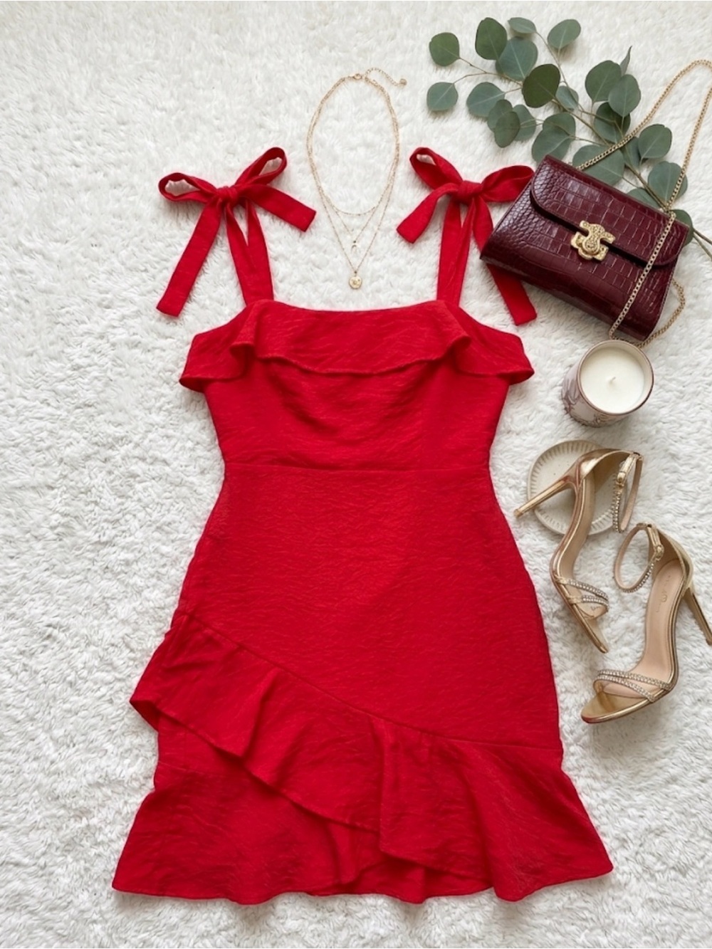 Show Stopper Red Ruffle Tie-Strap Dress